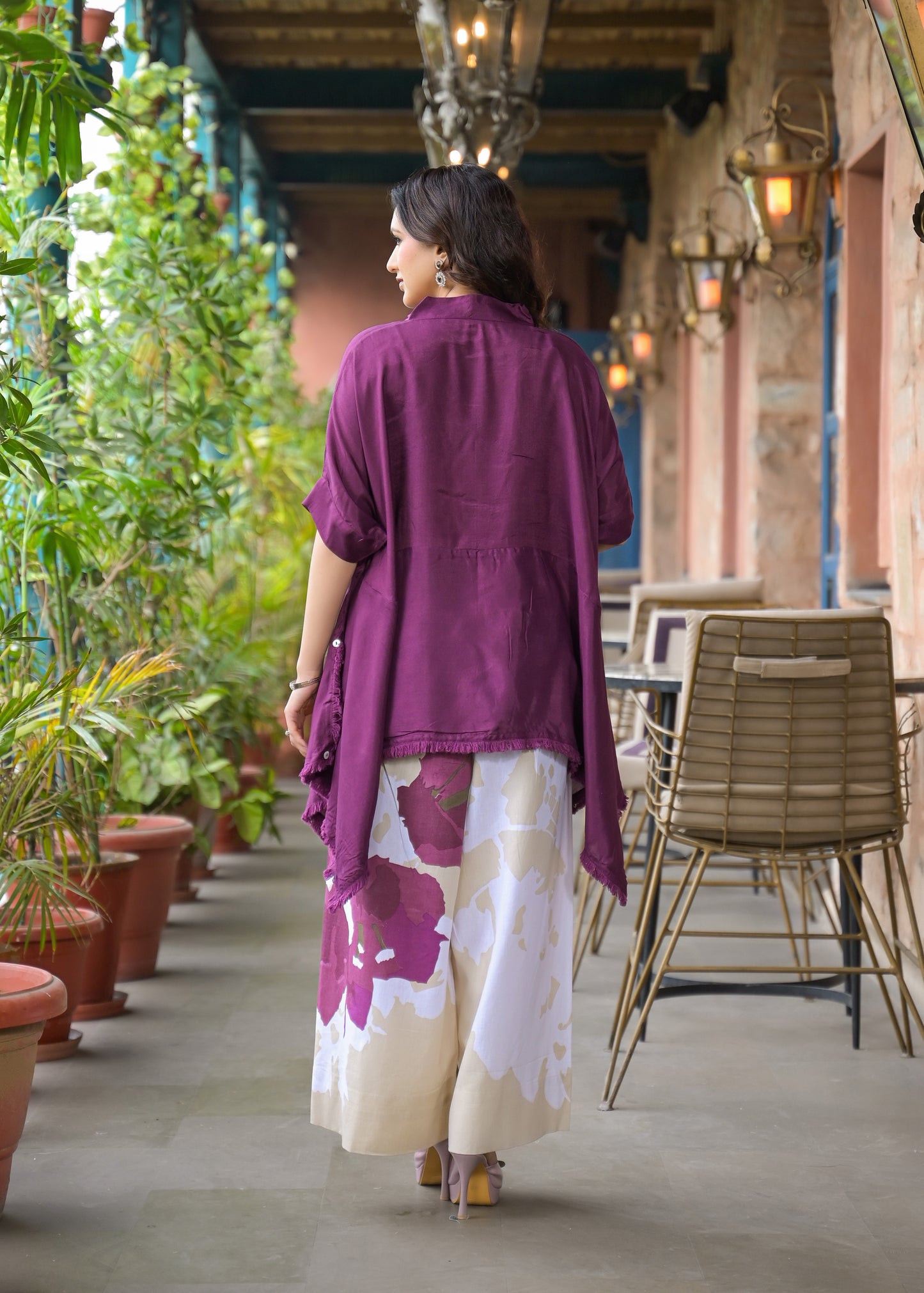 Kaftan kurta 2 Piece Cord Set with Kalamkari Print Bottom