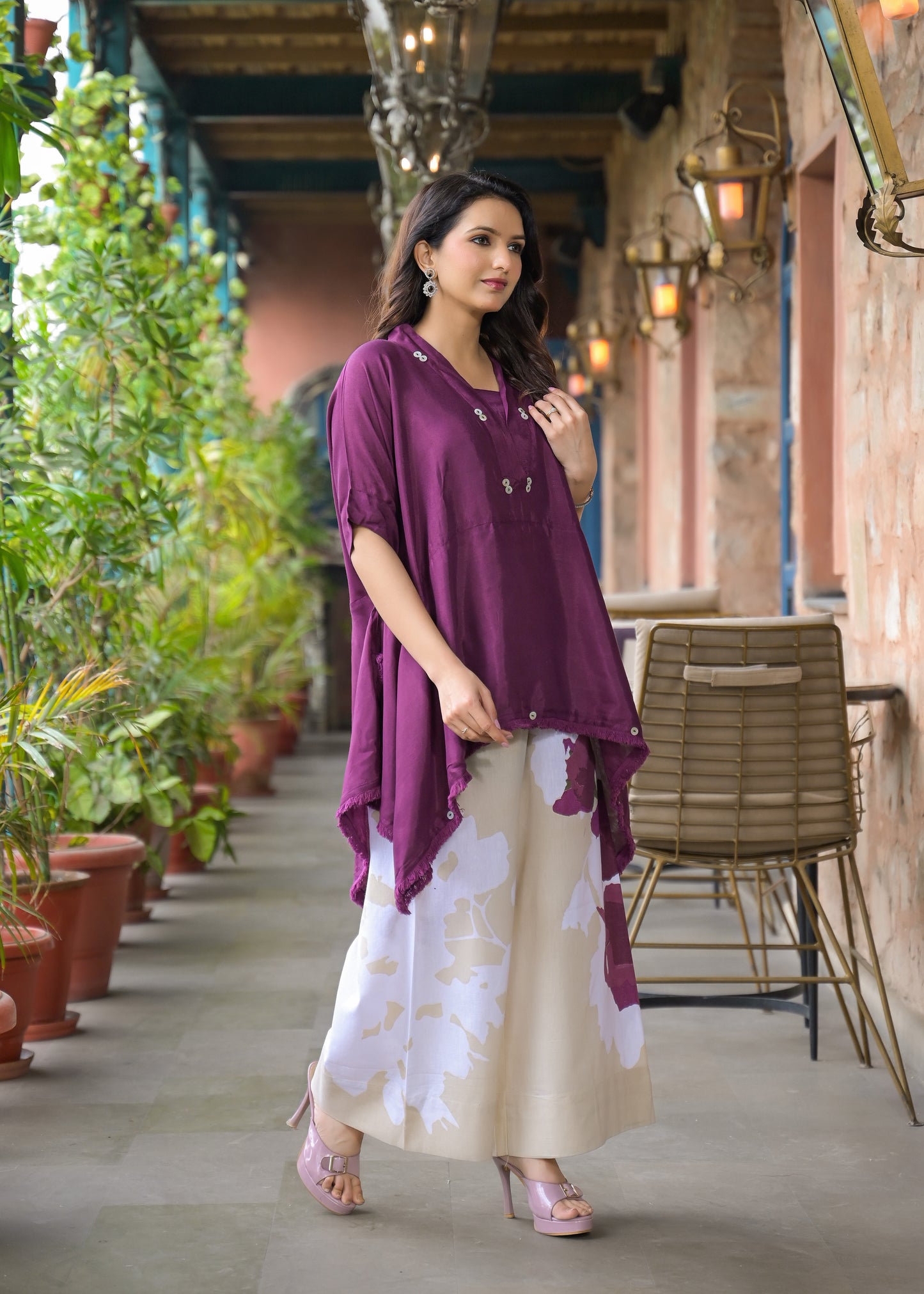 Kaftan kurta 2 Piece Cord Set with Kalamkari Print Bottom