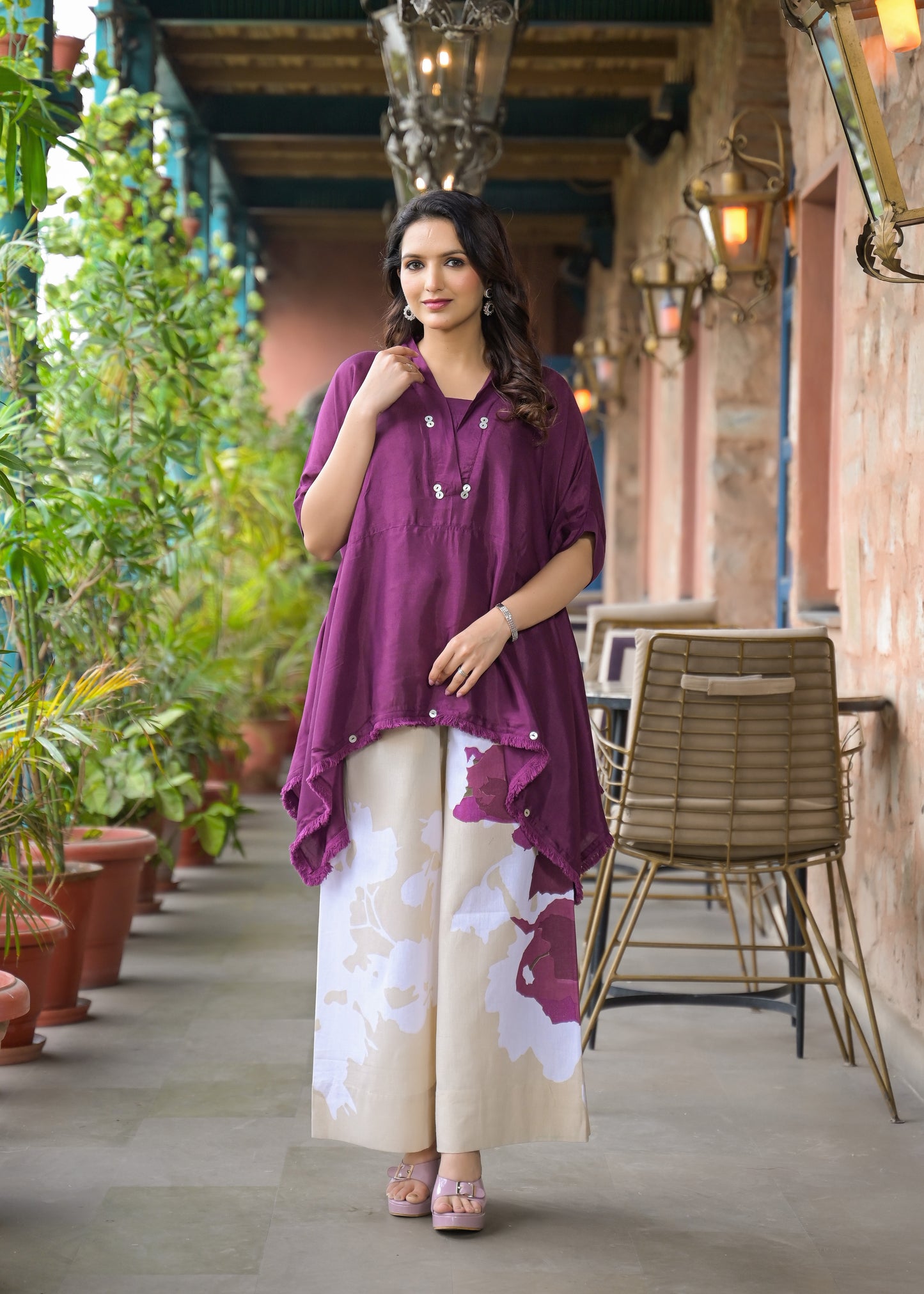 Kaftan kurta 2 Piece Cord Set with Kalamkari Print Bottom