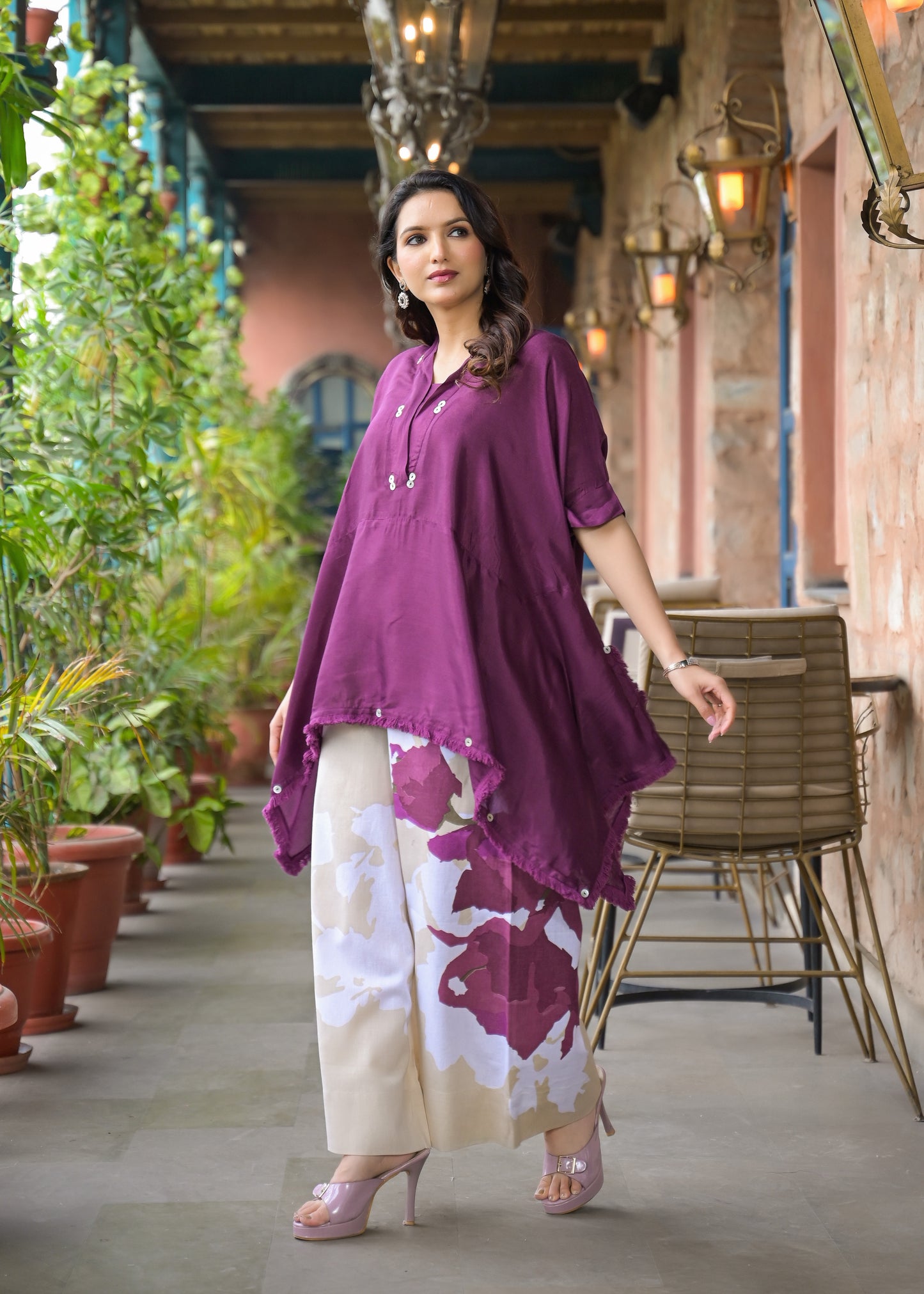 Kaftan kurta 2 Piece Cord Set with Kalamkari Print Bottom