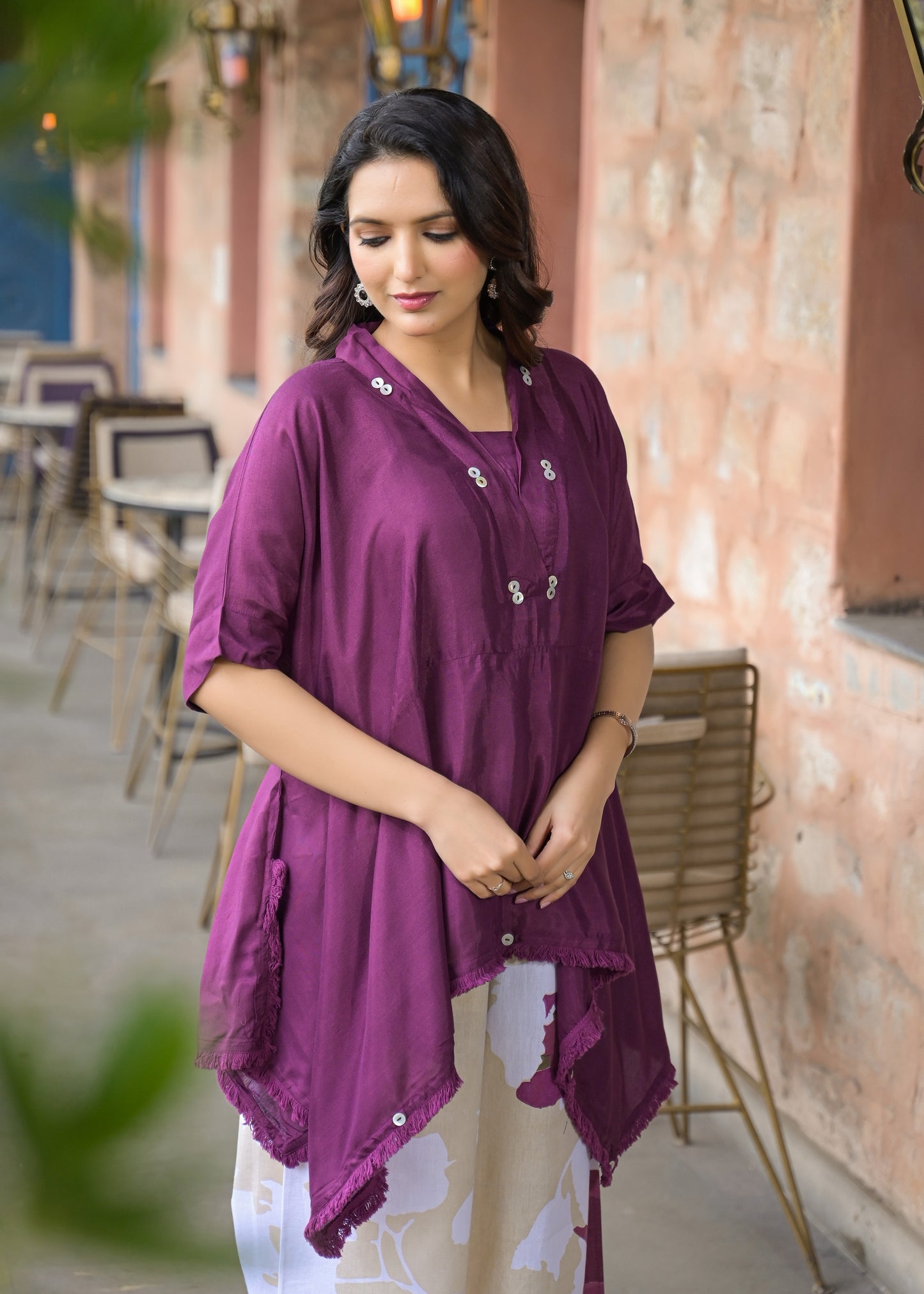 Kaftan kurta 2 Piece Cord Set with Kalamkari Print Bottom
