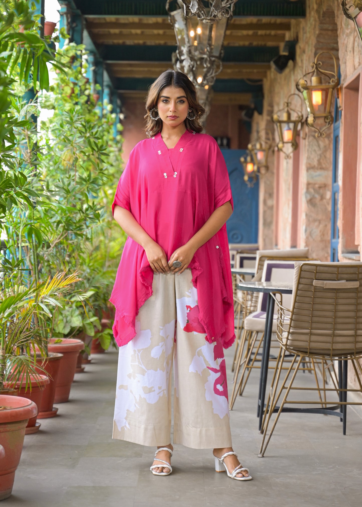 Kaftan kurta 2 Piece Cord Set with Kalamkari Print Bottom