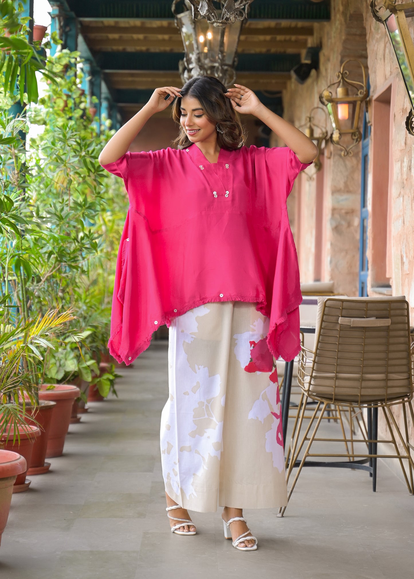Kaftan kurta 2 Piece Cord Set with Kalamkari Print Bottom