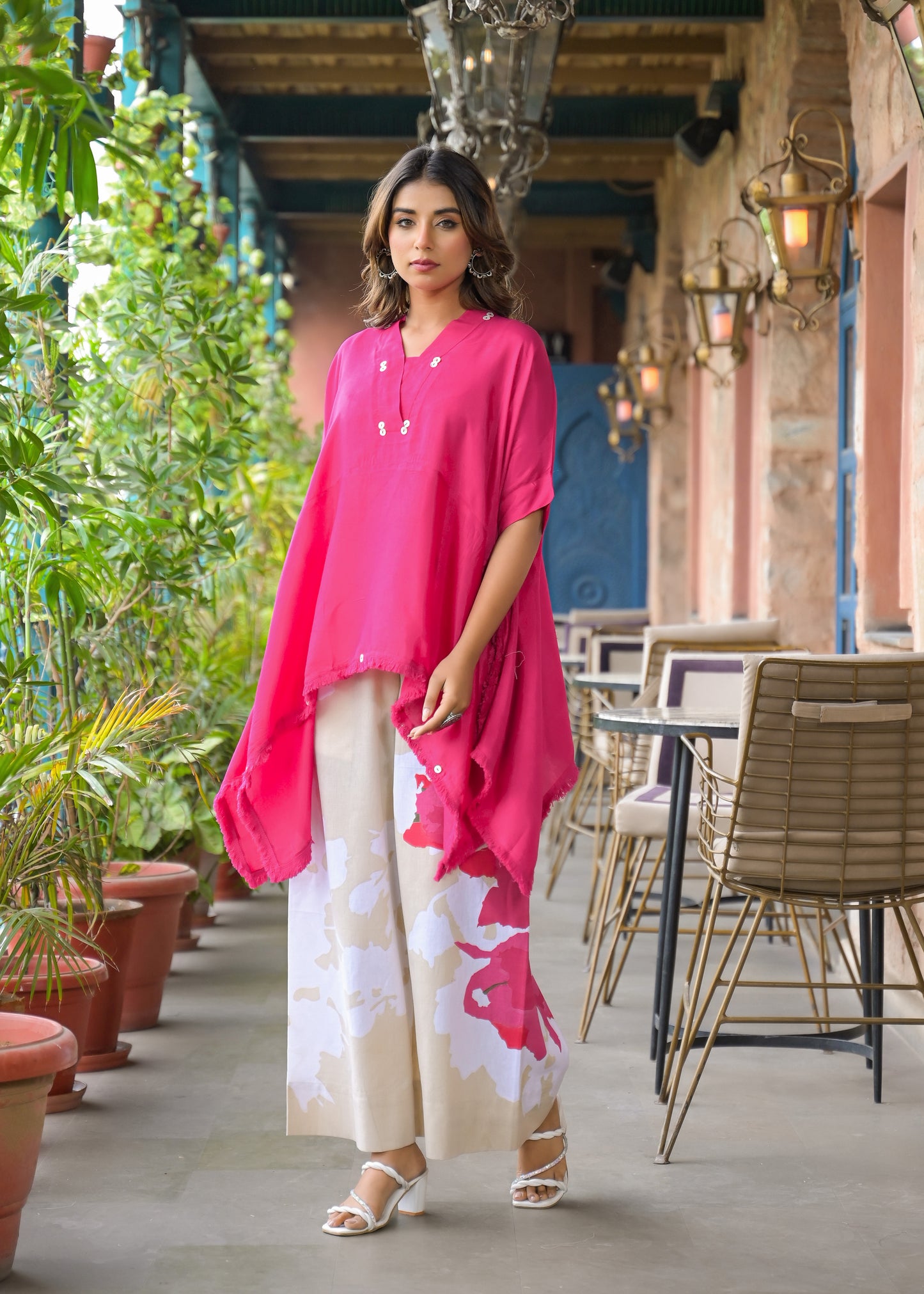 Kaftan kurta 2 Piece Cord Set with Kalamkari Print Bottom