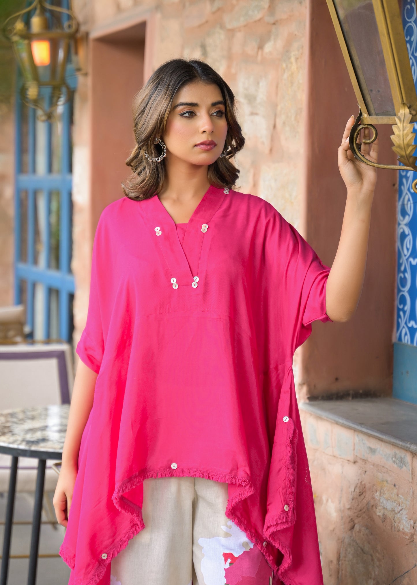 Kaftan kurta 2 Piece Cord Set with Kalamkari Print Bottom
