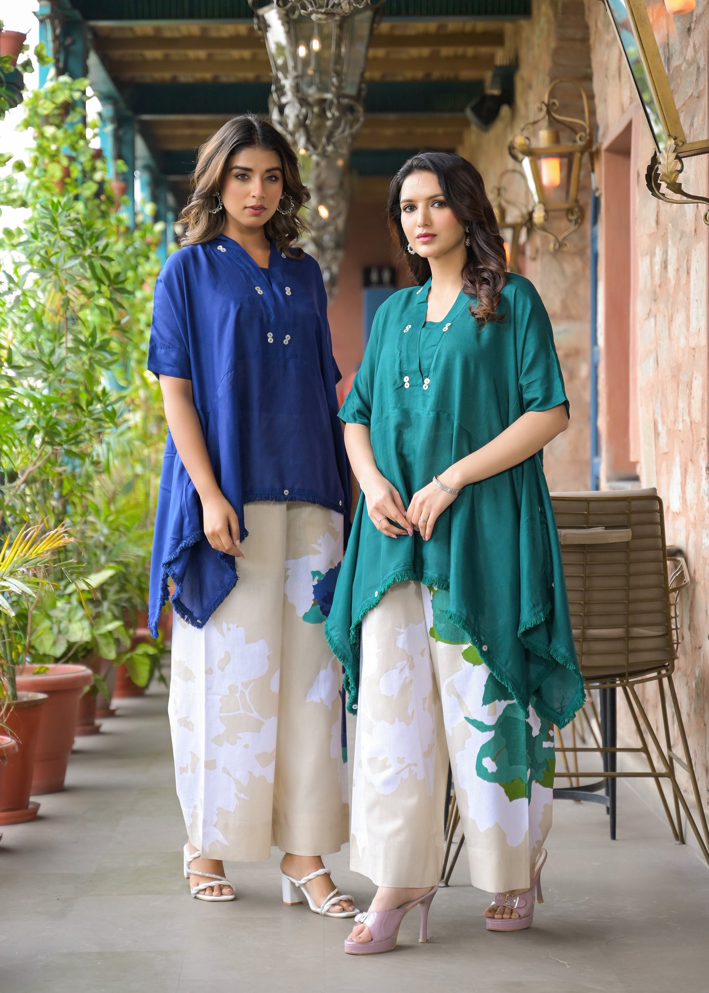Kaftan kurta 2 Piece Cord Set with Kalamkari Print Bottom