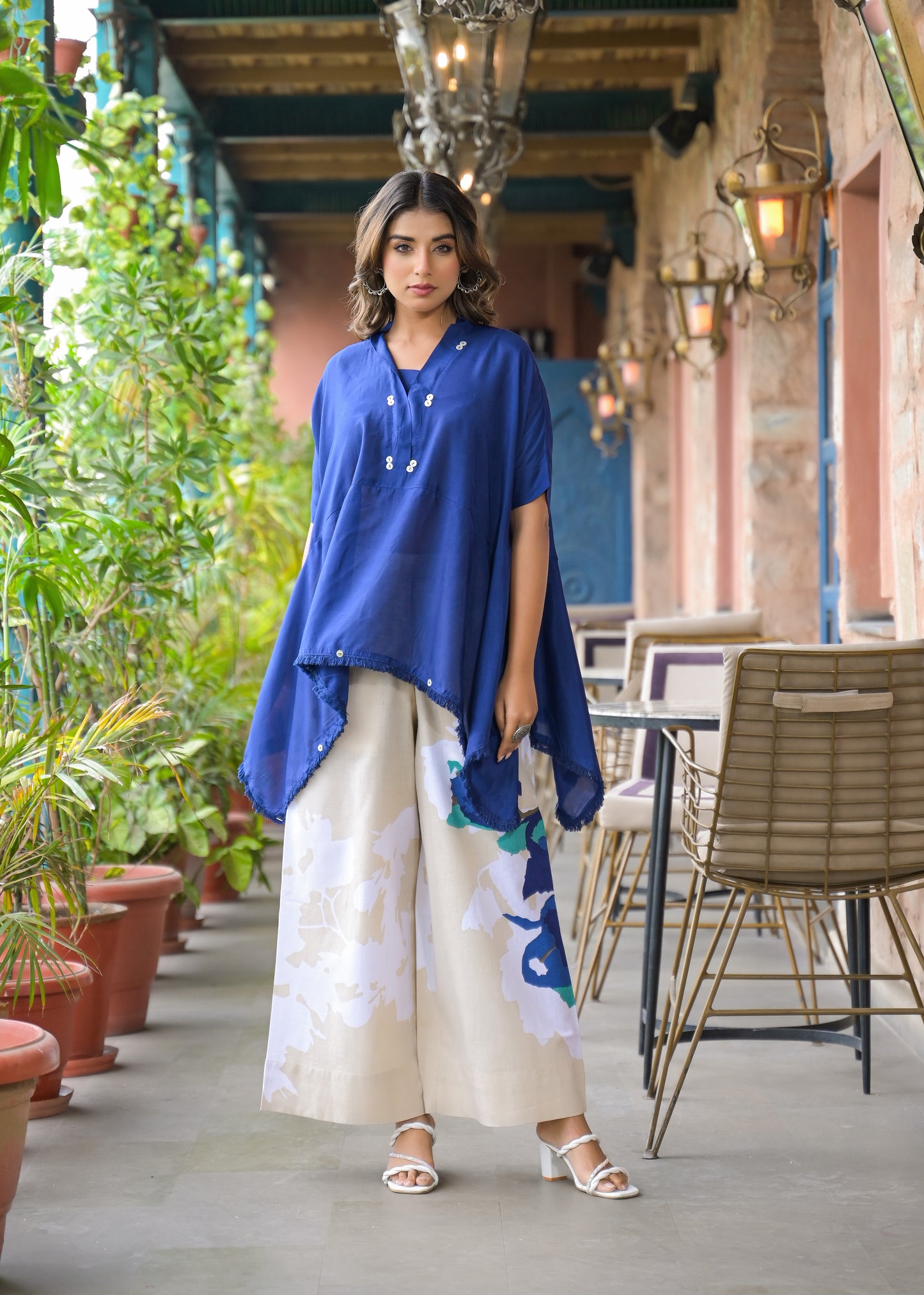 Kaftan kurta 2 Piece Cord Set with Kalamkari Print Bottom