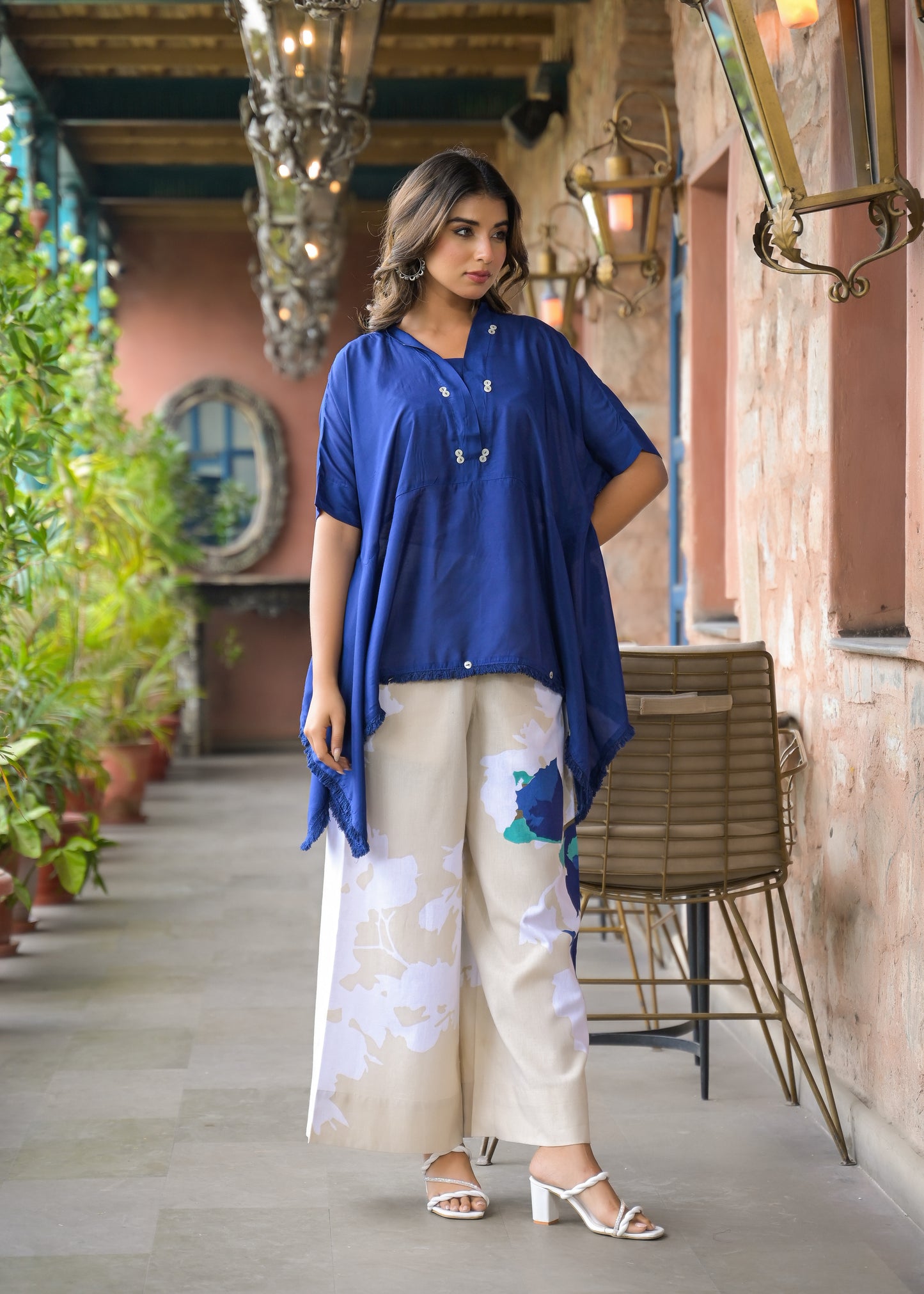Kaftan kurta 2 Piece Cord Set with Kalamkari Print Bottom
