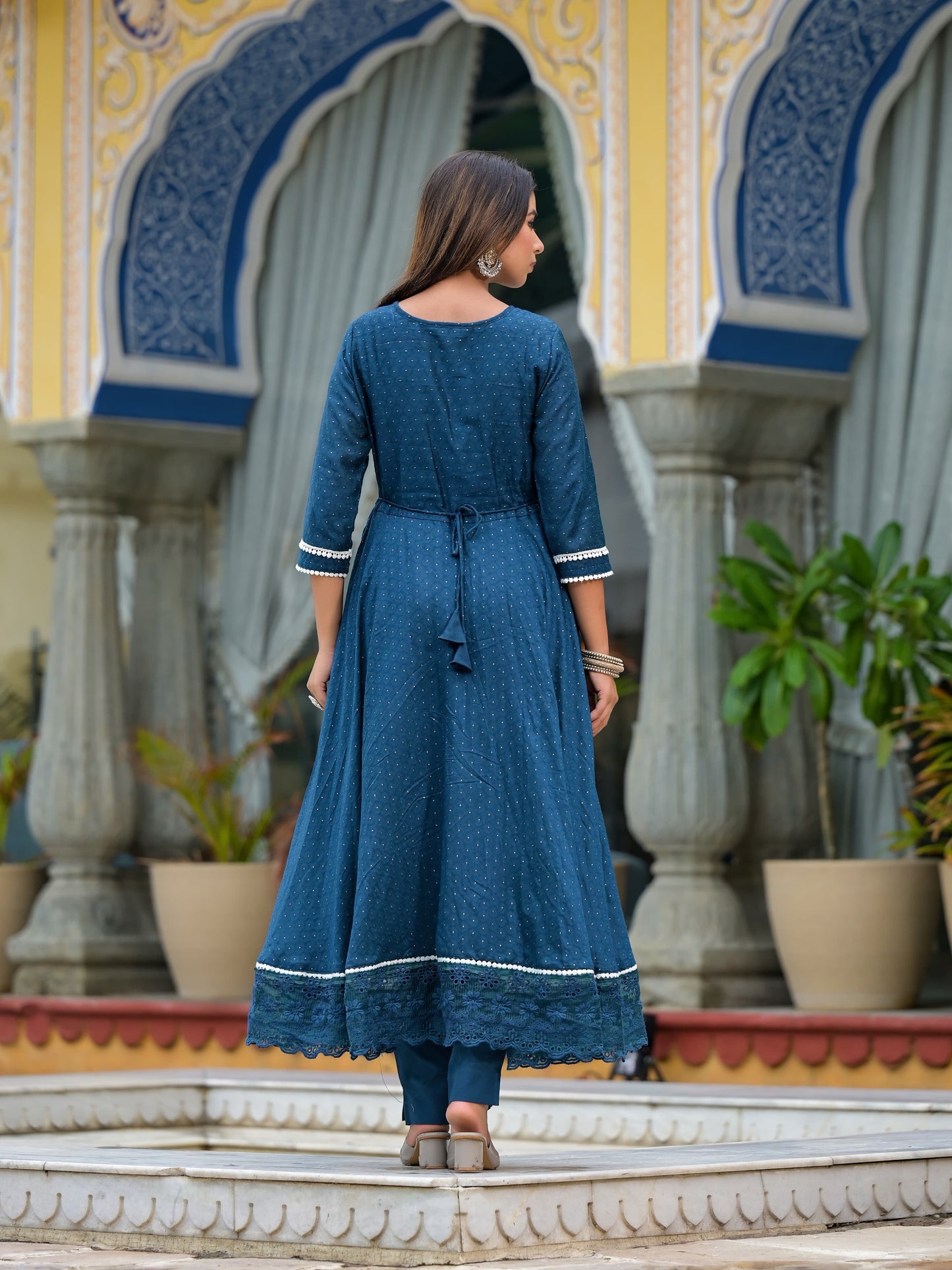 Anarkali Spring flower work Kurta with Pant & Shifon Dupatta 6-meter gira (3 Pieces)