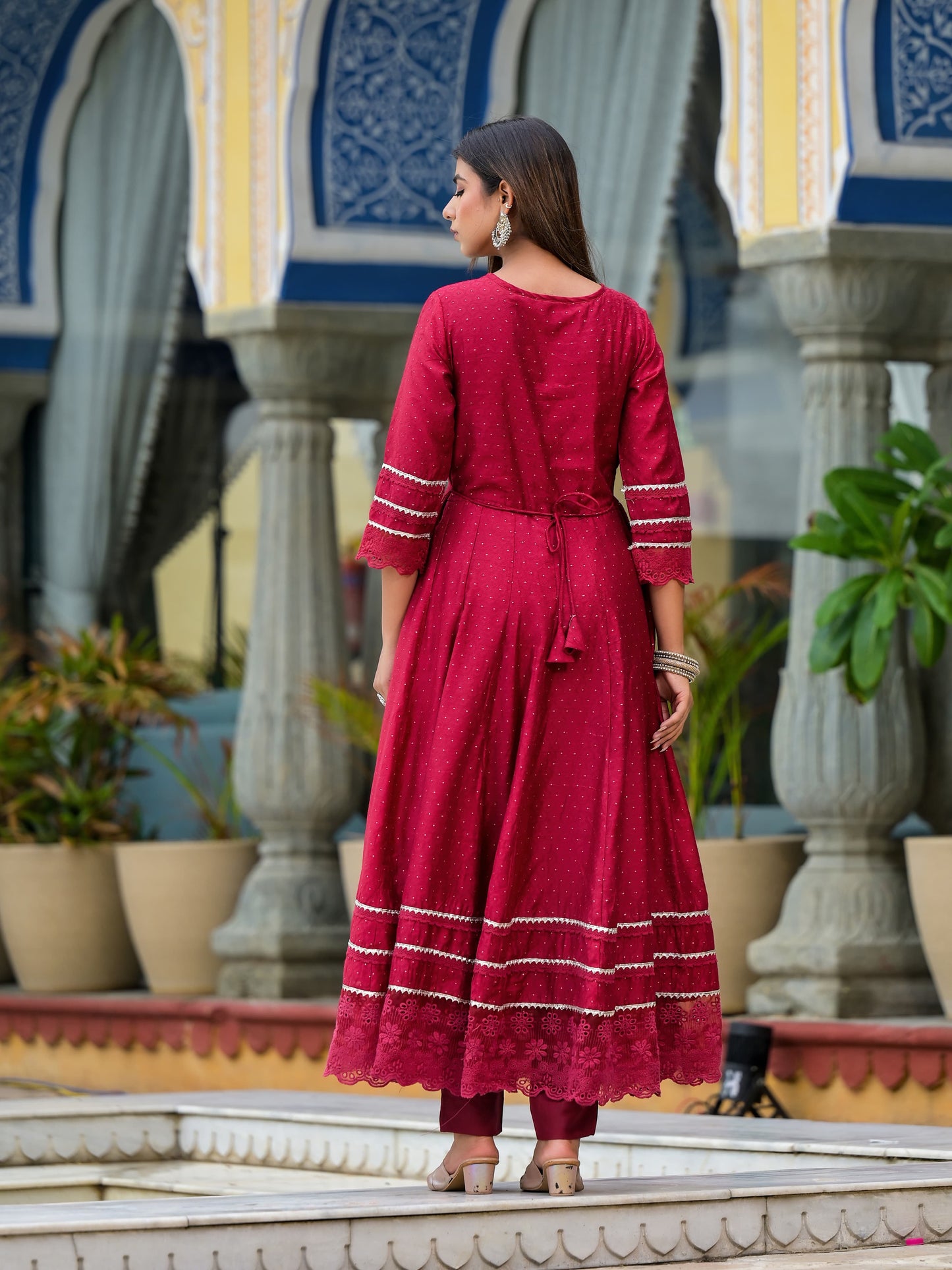Anarkali Spring flower work Kurta with Pant & Shifon Dupatta 6-meter gira (3 Pieces)