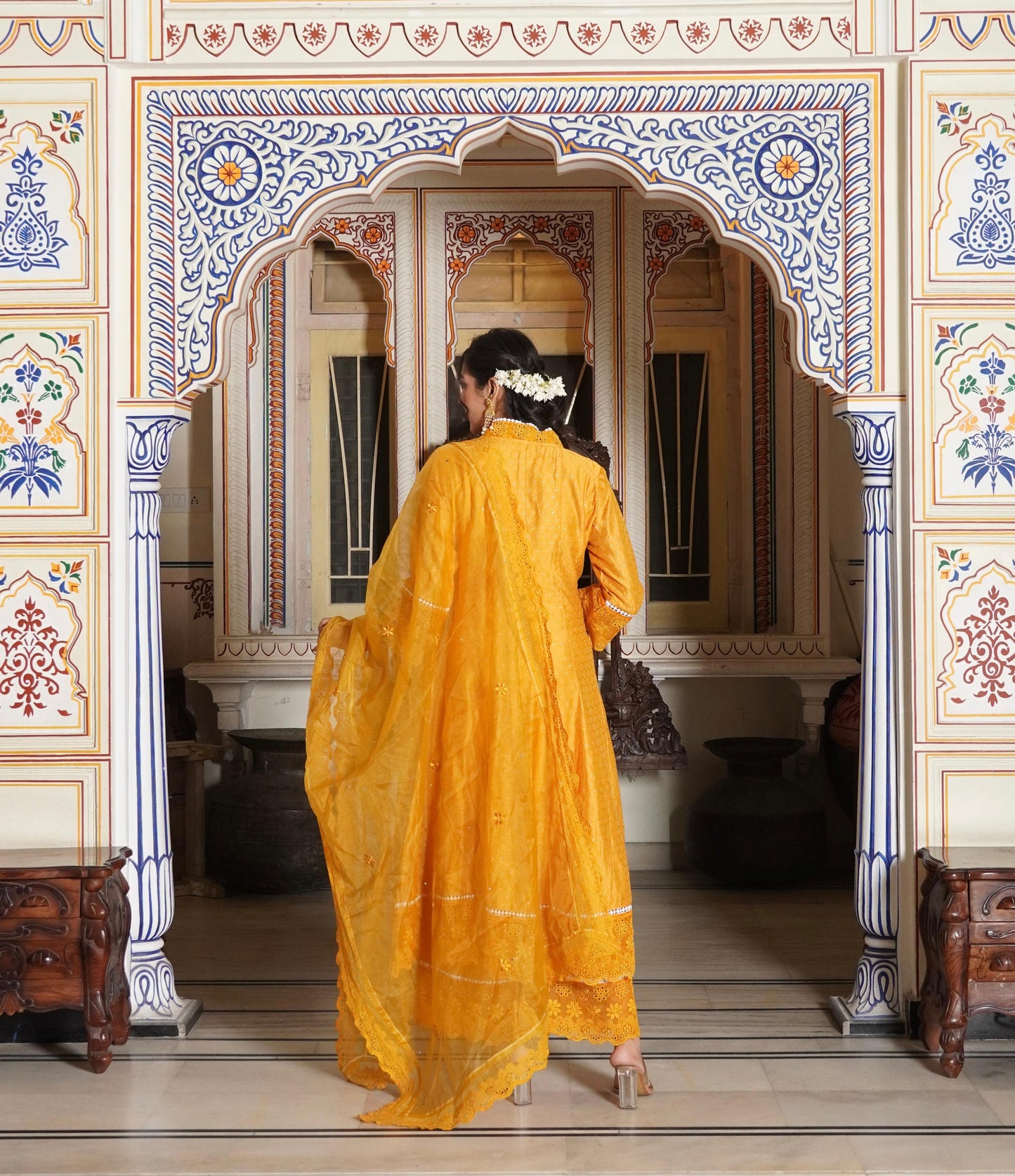 Anarkali Printed Kurta with Pant & Organza Work Dupatta (3 Pieces)