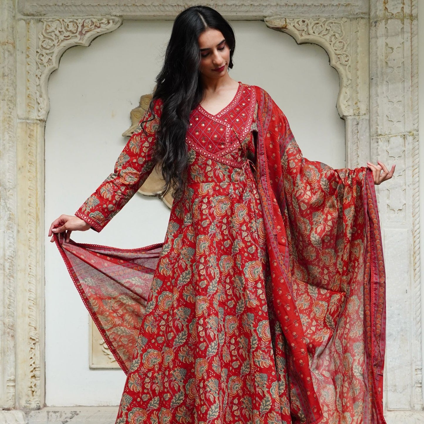 Cotton Angrakha Set with Tagai, Tiki Work, Hand Embroidery & Fancy Lace – Cotton Printed Dupatta & Malmal Bottom