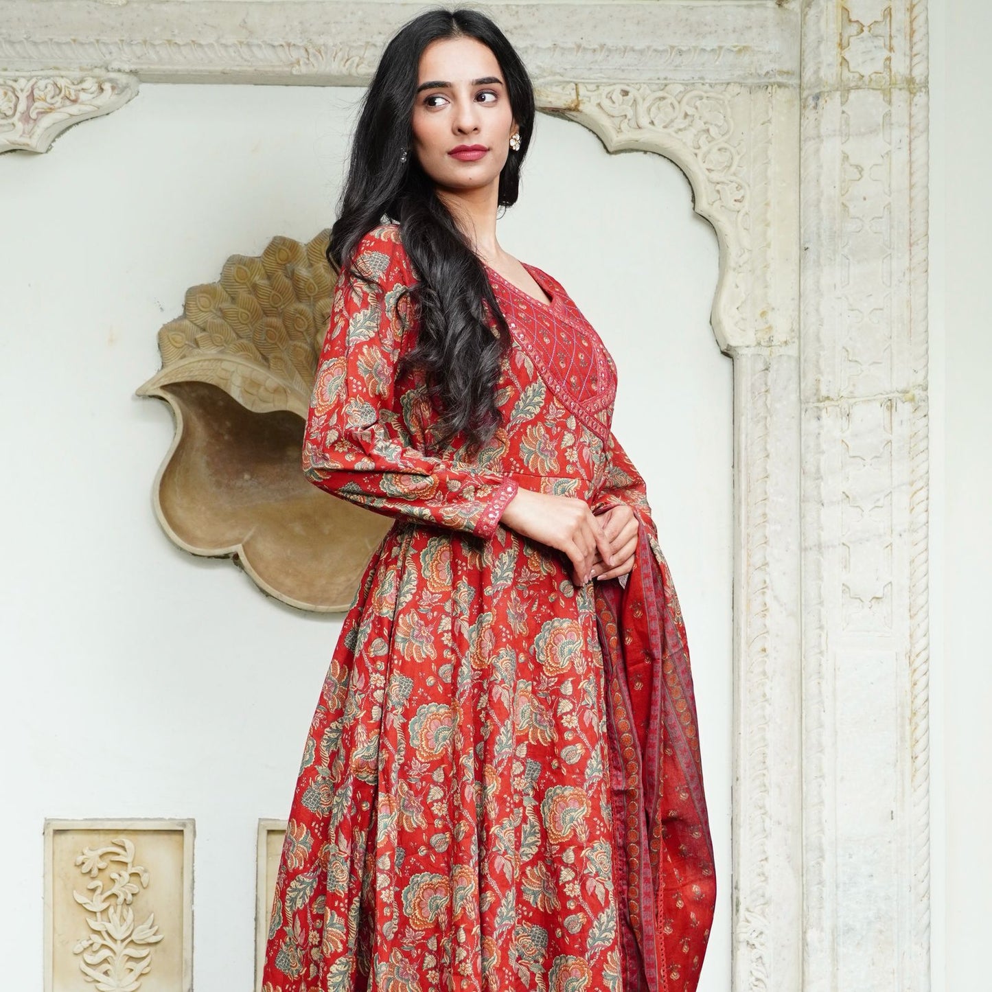 Cotton Angrakha Set with Tagai, Tiki Work, Hand Embroidery & Fancy Lace – Cotton Printed Dupatta & Malmal Bottom