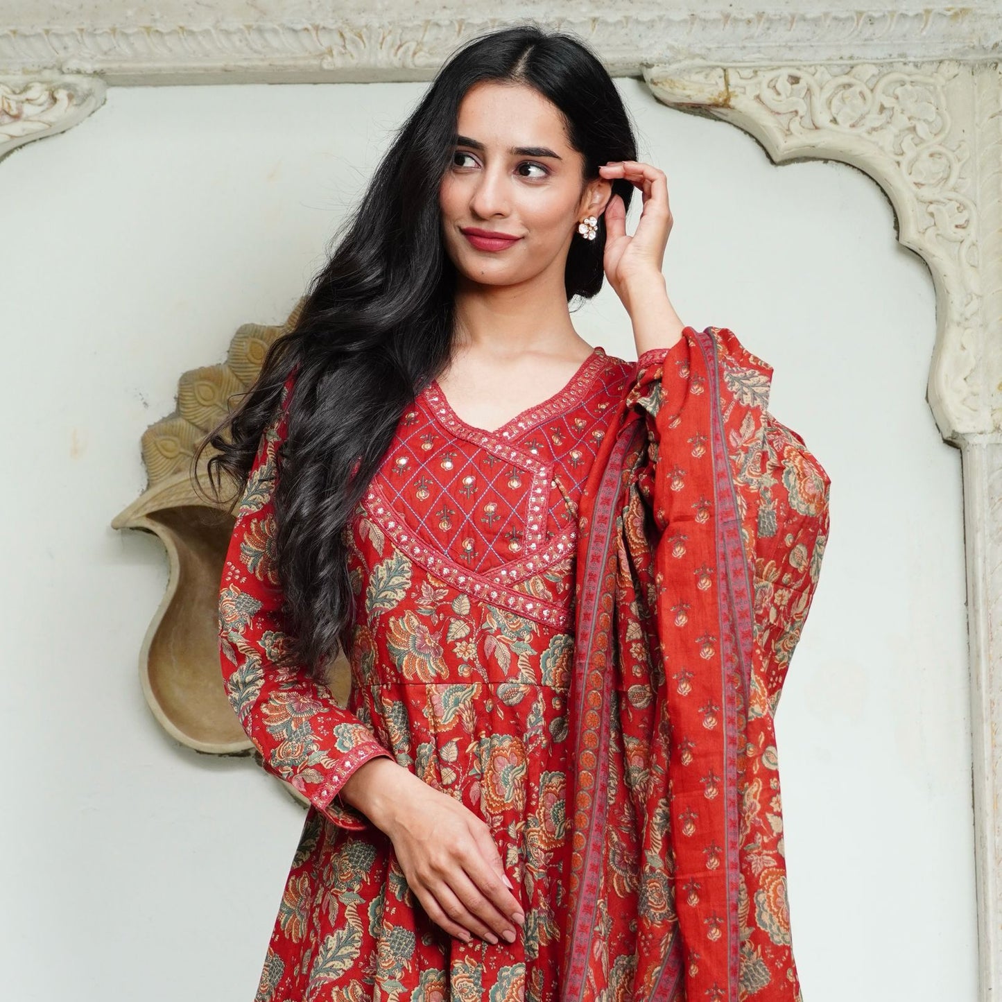 Cotton Angrakha Set with Tagai, Tiki Work, Hand Embroidery & Fancy Lace – Cotton Printed Dupatta & Malmal Bottom