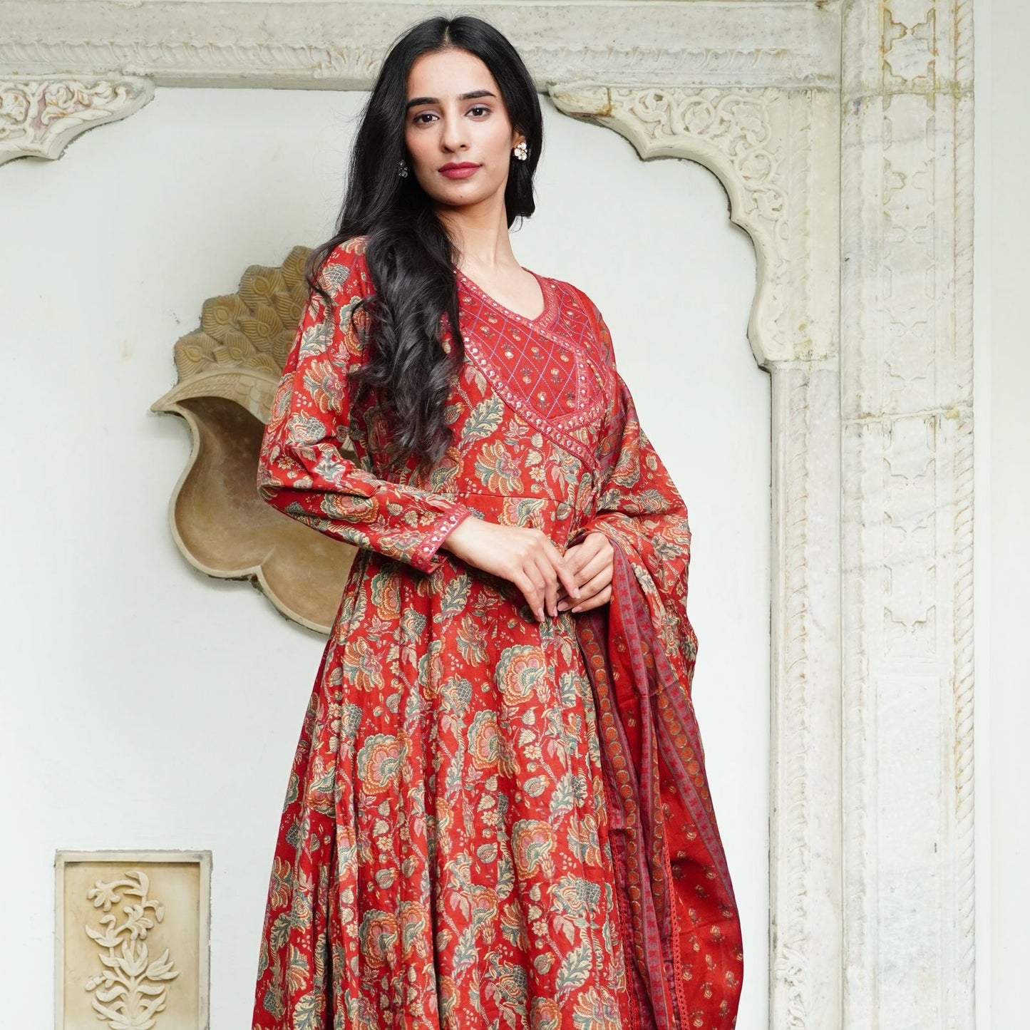 Cotton Angrakha Set with Tagai, Tiki Work, Hand Embroidery & Fancy Lace – Cotton Printed Dupatta & Malmal Bottom