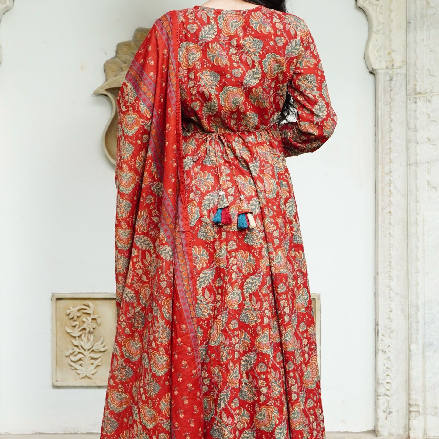 Cotton Angrakha Set with Tagai, Tiki Work, Hand Embroidery & Fancy Lace – Cotton Printed Dupatta & Malmal Bottom