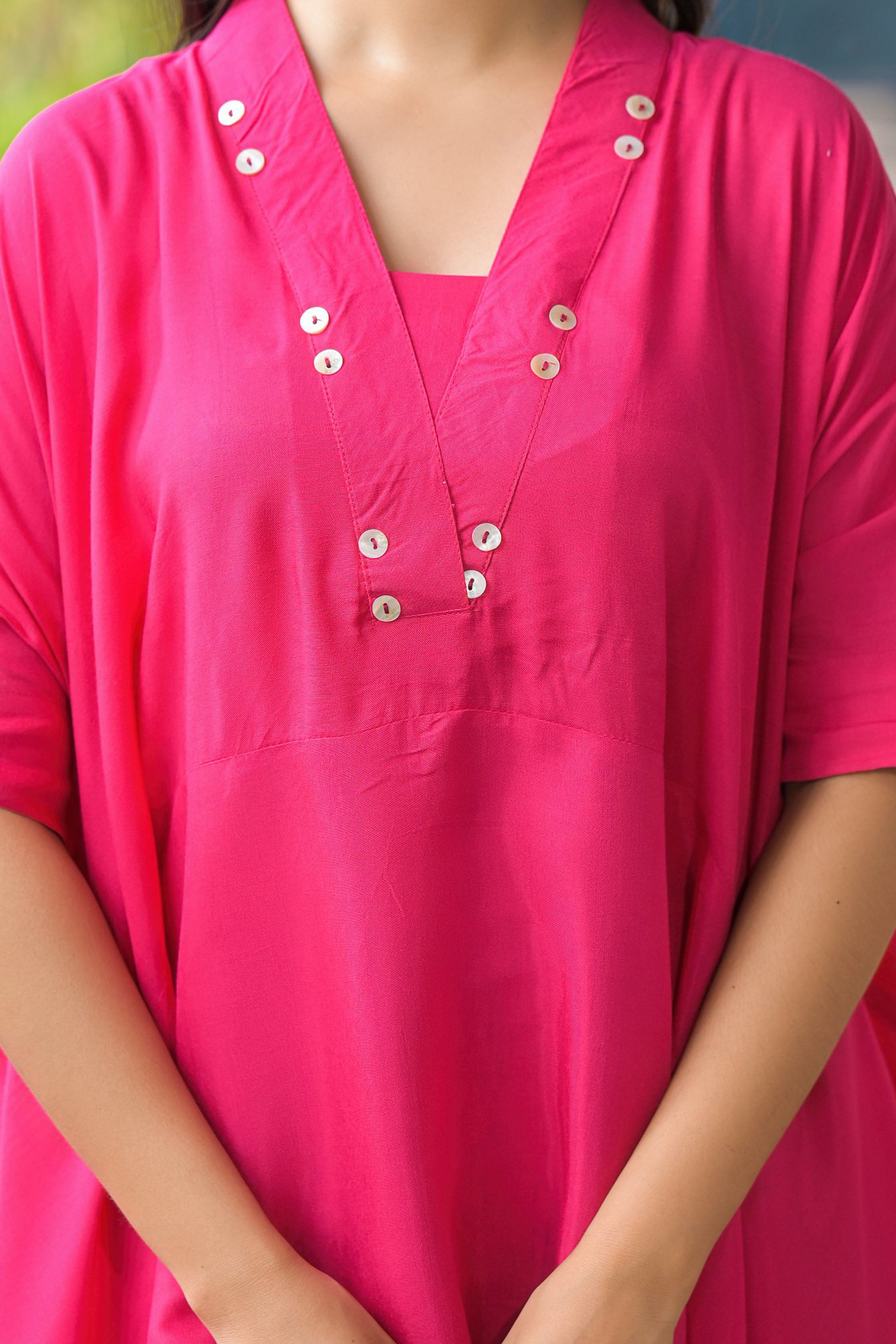 Pink Cotton Angrakha Anarkali V-Neck Thread Work Kurta and Trouser with Duaptta