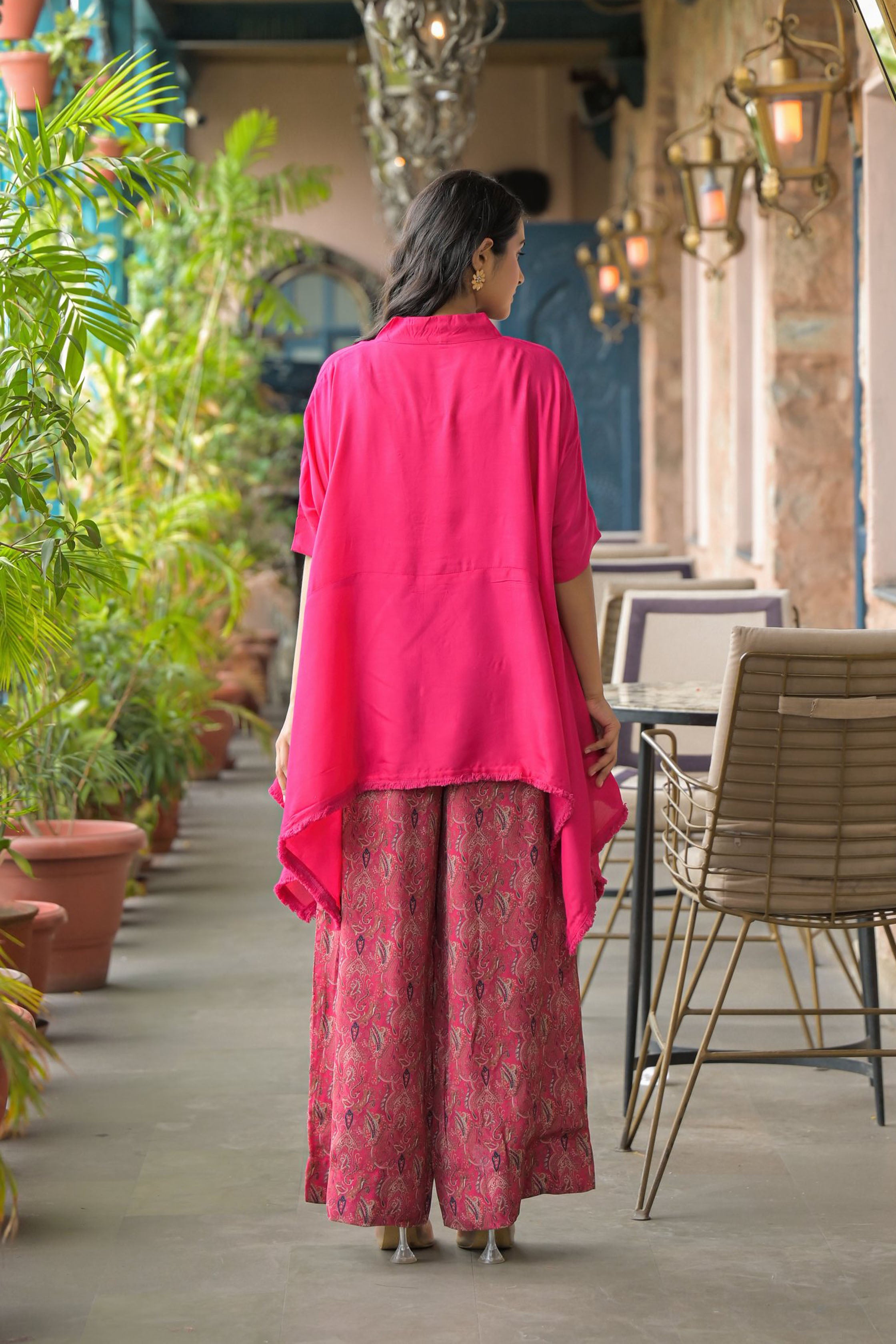 Pink Cotton Angrakha Anarkali V-Neck Thread Work Kurta and Trouser with Duaptta