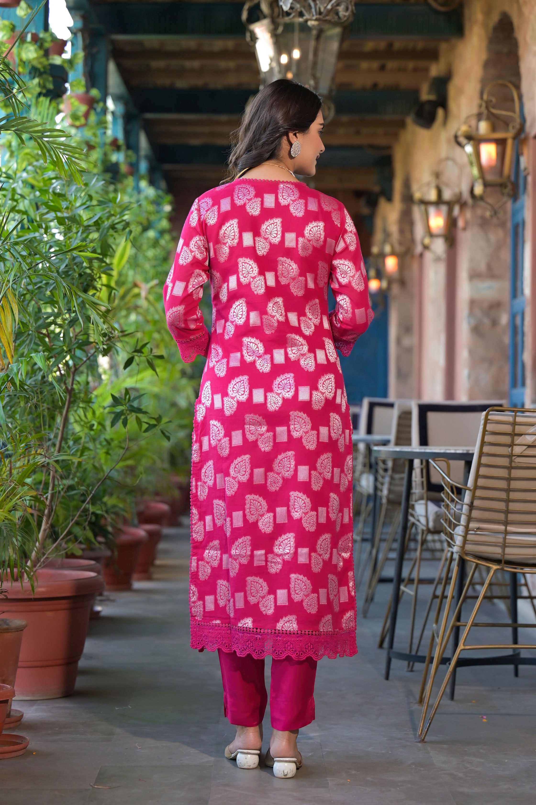 Powder Blue Cotton Prinetd with Hand Work V-Neck Kurta & Trouser With Dupatta