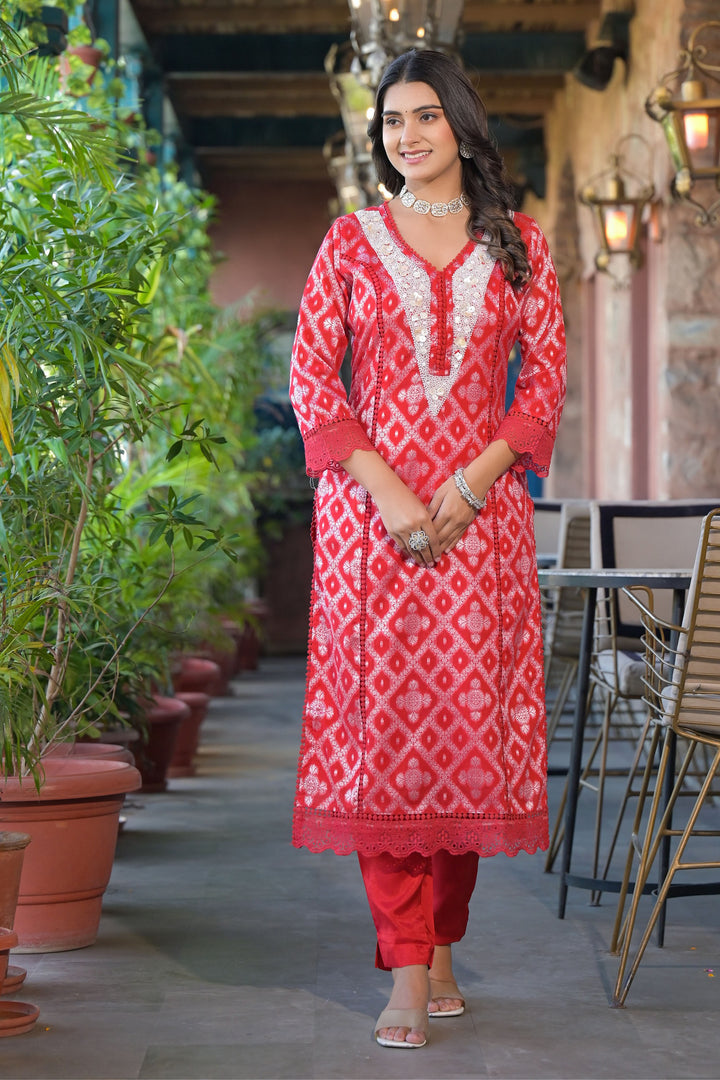 Aavanya Powder Blue Cotton with Hand Work V-Neck Kurta & Trouser With Dupatta