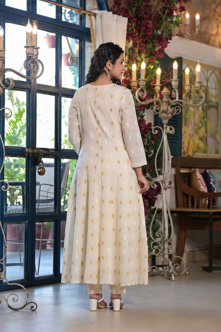 Mustard Cotton Regular Anarkali V-Neck Sequinned Kurta and Trouser with Duaptta