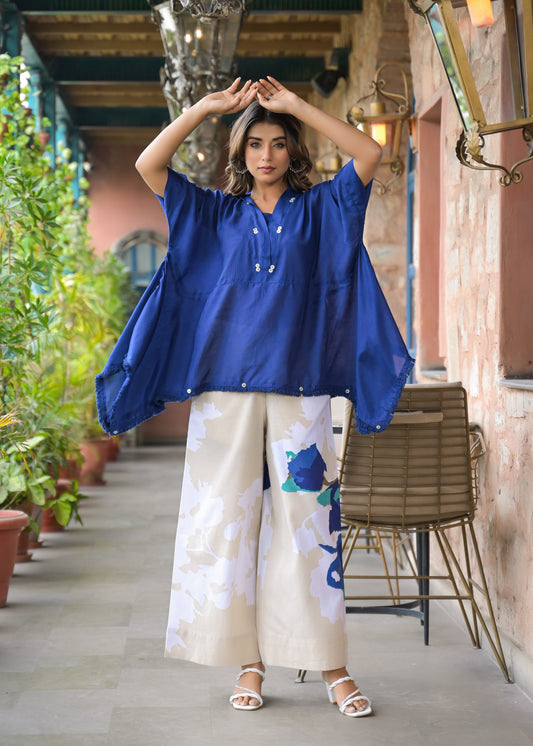Kaftan kurta 2 Piece Cord Set with Kalamkari Print Bottom
