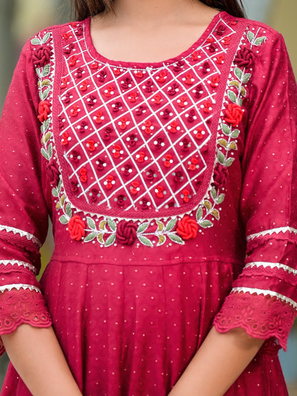 Anarkali Spring flower work Kurta with Pant & Shifon Dupatta 6-meter gira (3 Pieces)