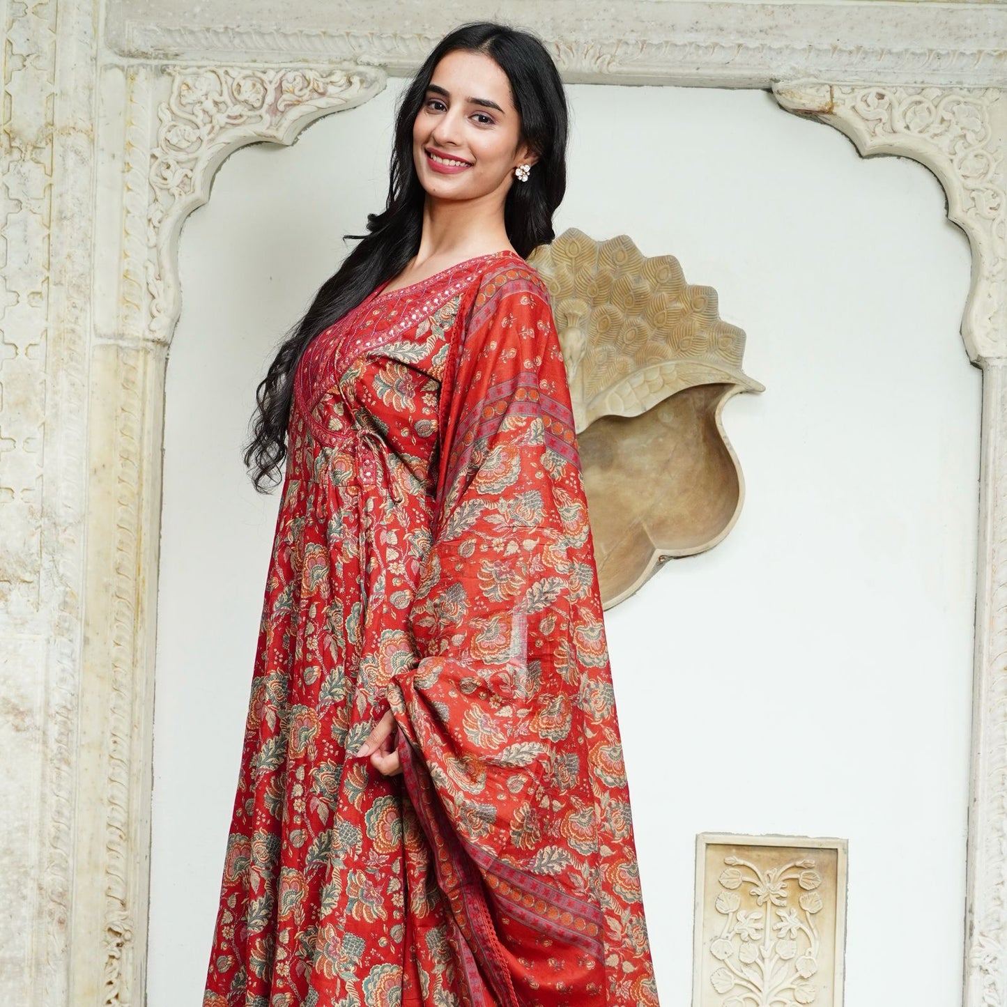 Cotton Angrakha Set with Tagai, Tiki Work, Hand Embroidery & Fancy Lace – Cotton Printed Dupatta & Malmal Bottom