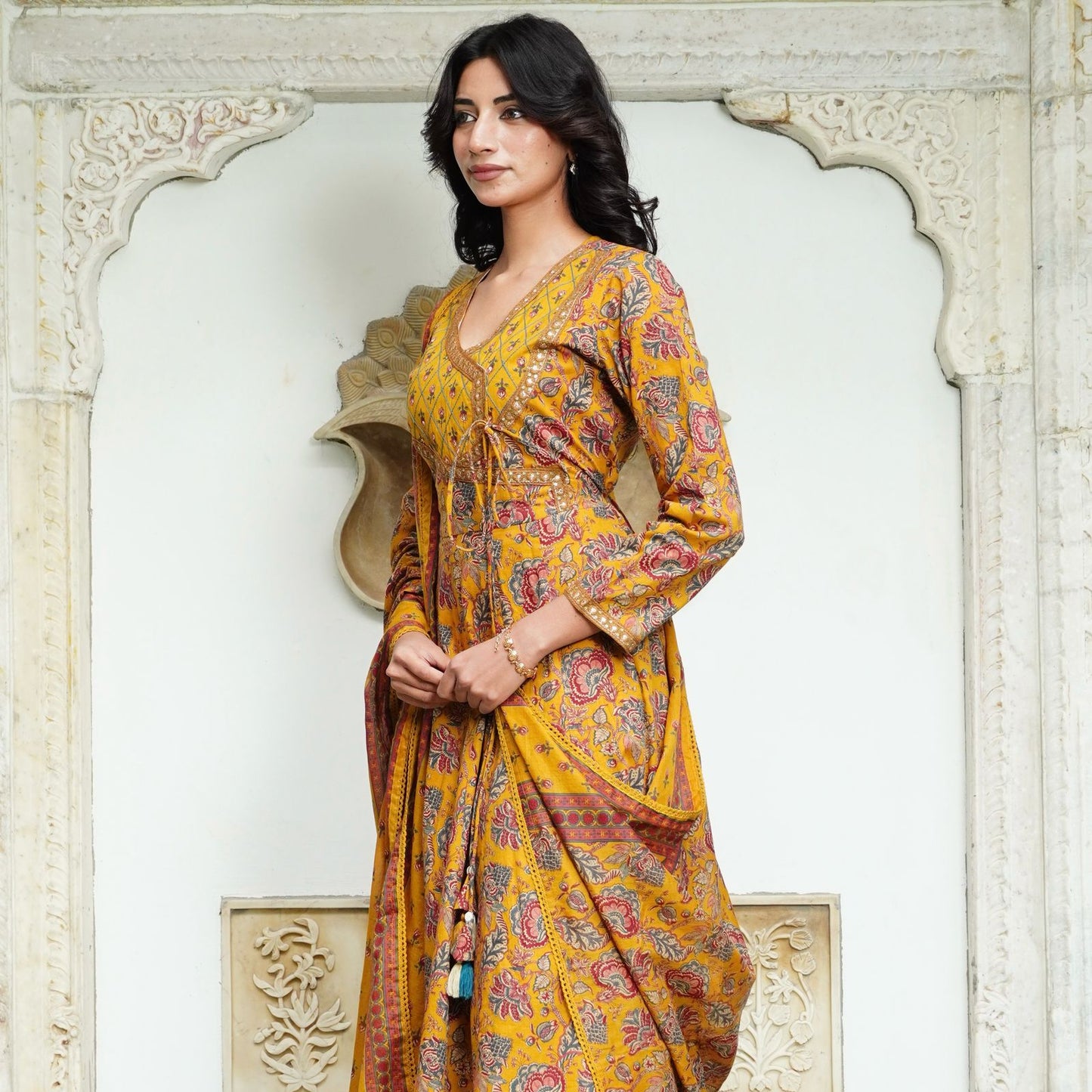 Cotton Angrakha Set with Tagai, Tiki Work, Hand Embroidery & Fancy Lace – Cotton Printed Dupatta & Malmal Bottom