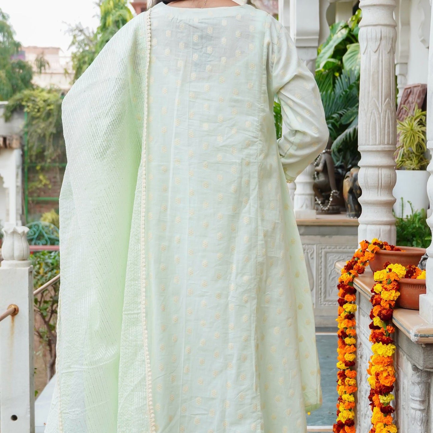 Chic Cotton Thread Set with Moti Work, Cut Dana & Tubelight Embellishments – Organza Thread Work Dupatta & Cotton Thread Bottom